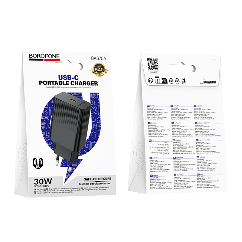 Сетевое зарядное устройство BOROFONE BAS75A, PD30W, цвет черный