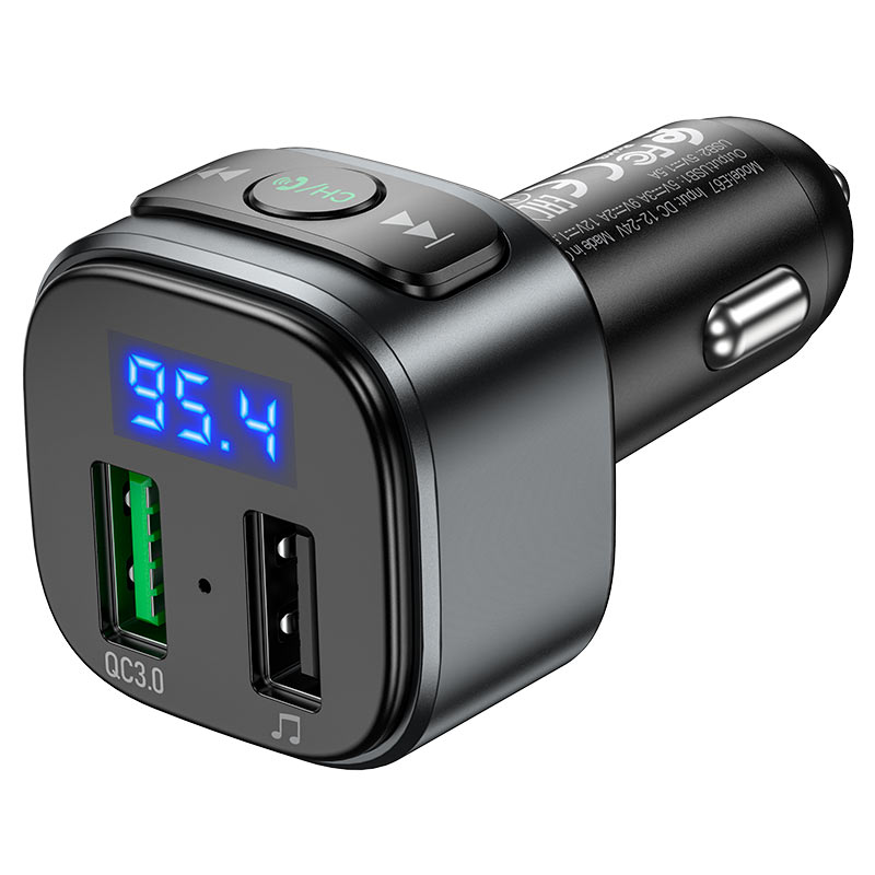 FM модулятор (трансмиттер) Hoco E67 bluetooth, 2USB 18W (QC 3.0), цвет черный