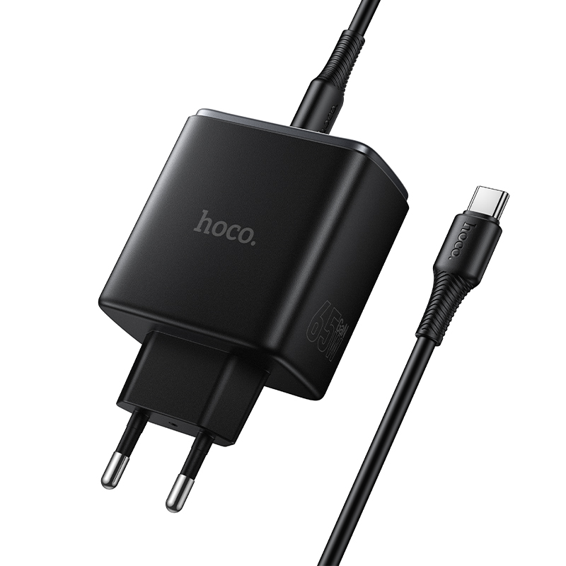 Сетевое зарядное устройство Hoco C160A, 65W (2C1A) + кабель Type-C/Type-C, черный