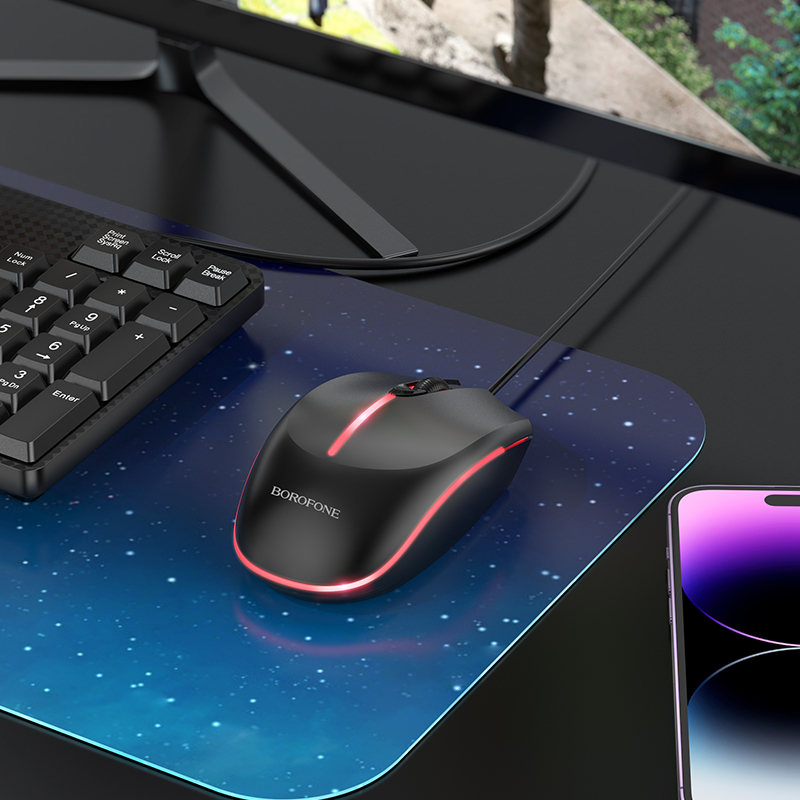 Мышь BOROFONE BG10 проводная, USB, чёрный