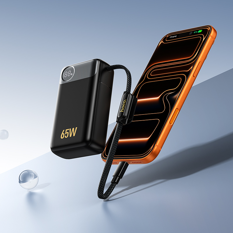 Внешний аккумулятор Hoco Q53, 12000mAh (PD65W), встроенный кабель Type-C, черный
