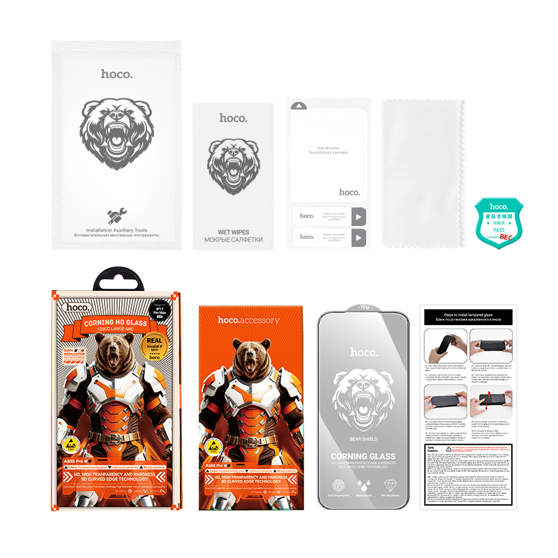 Защитное стекло Hoco A888 Pro iPhone 17 Pro Max, ударопрочное, сверхпрочное,  цвет черный