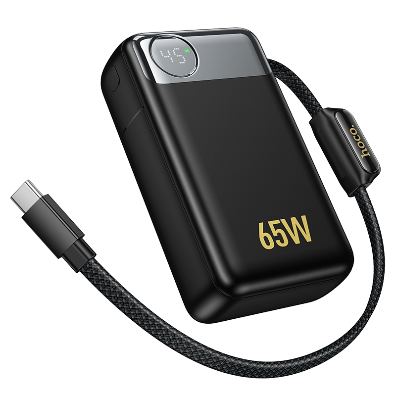 Внешний аккумулятор Hoco Q53, 12000mAh (PD65W), встроенный кабель Type-C, черный