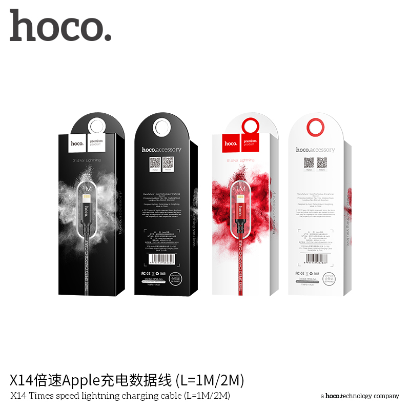 Кабель USB Hoco X14 Apple черный 1м