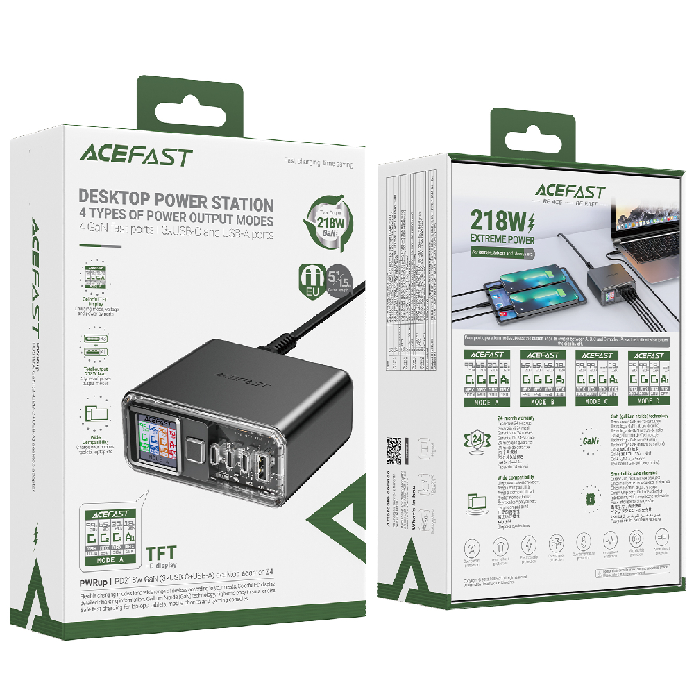 Сетевое зарядное устройство ACEFAST Z4 PD218W GaN (3C1A), настольный, цвет серый