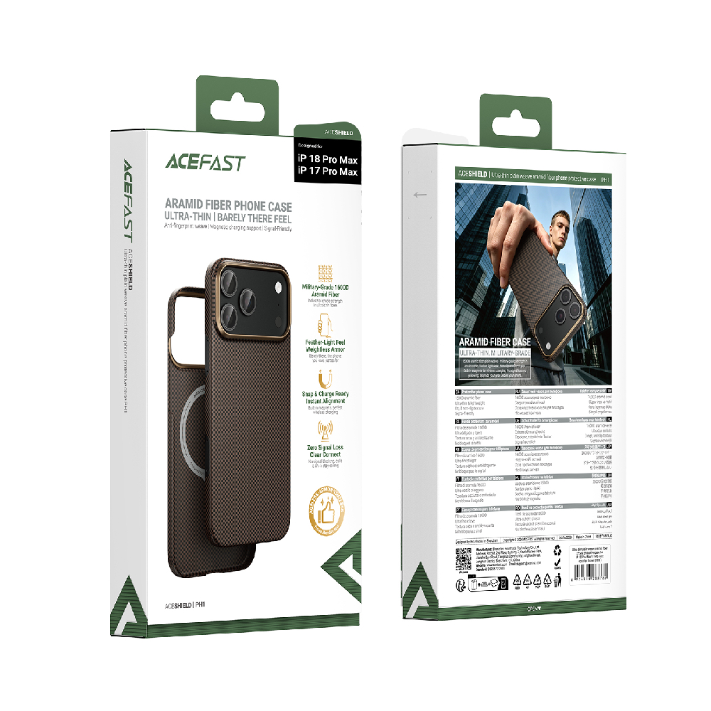 Чехол Acefast PH1 iPhone 17 Pro Max/18 Pro Max, сверхтонкий кевлар MagSafe, цвет коричневый