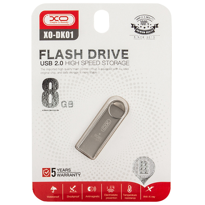 Внешний накопитель USB 2.0 XO DK01 8Gb, серебристый