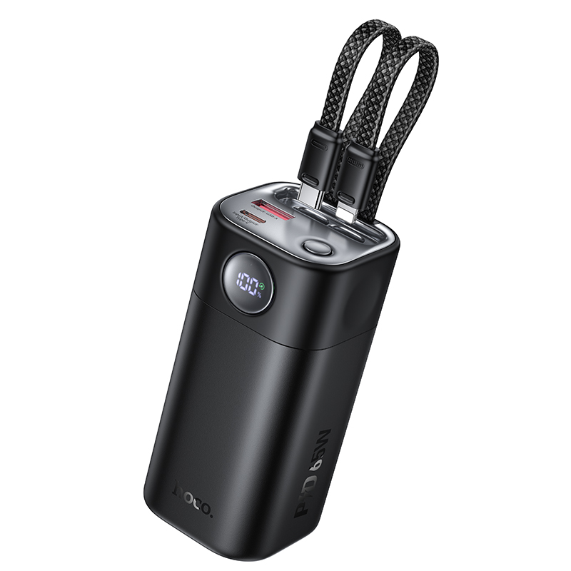 Внешний аккумулятор Hoco Q59, 20000mAh (65W, PD) встроенный кабель  черный